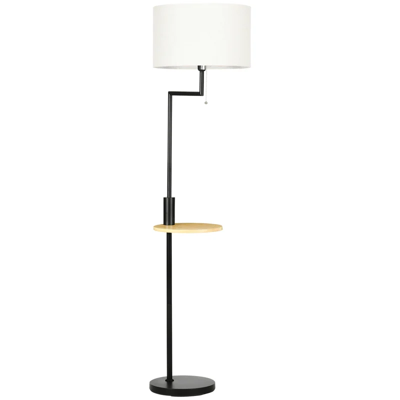 Stojací lampa s policí a USB portem, ocelová, krémová, 40W