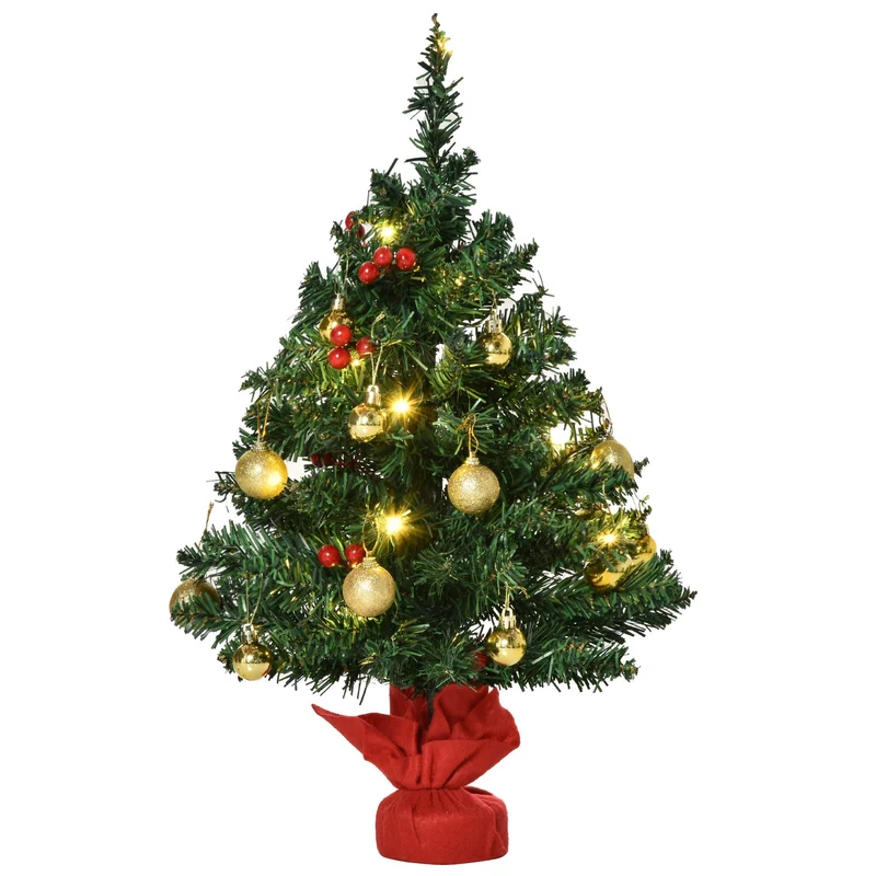 Malý zelený vánoční stromek s LED světýlky a bobulemi