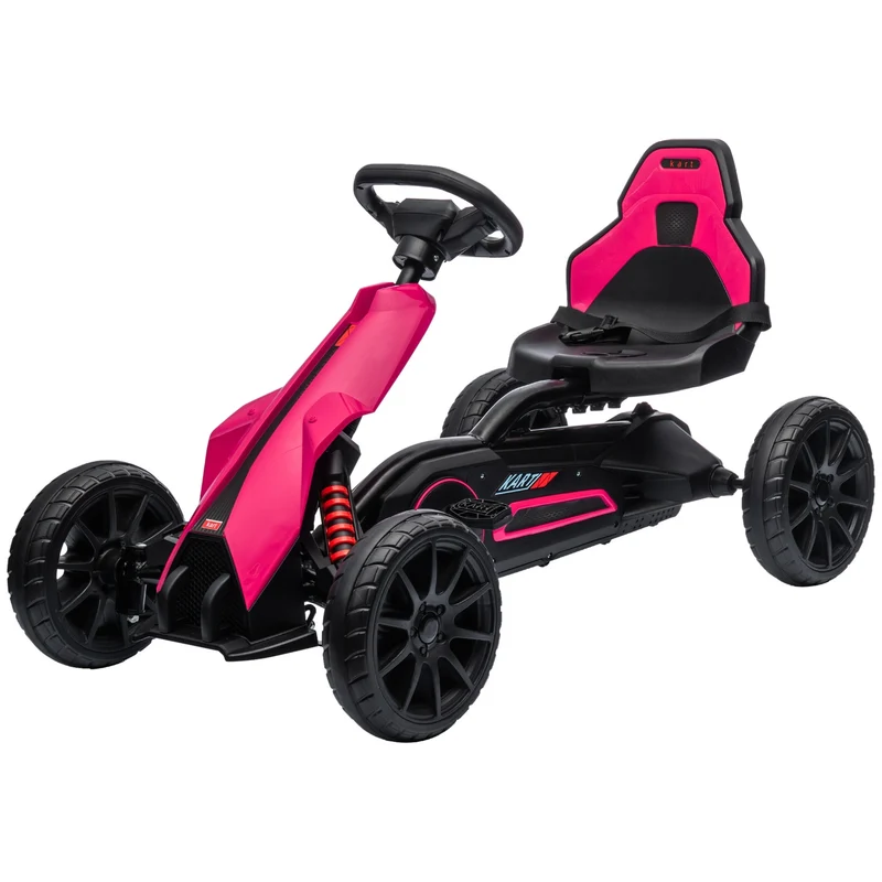 Růžová šlapací motokára pro děti od 3 do 8 let, ruční brzda a nastavitelné sedadlo