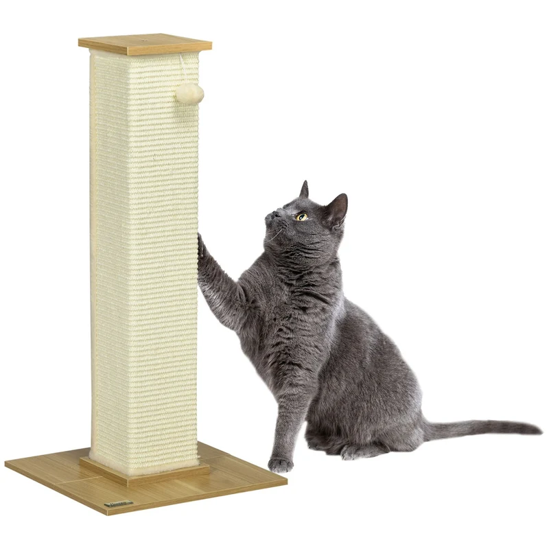 Škrabadlo pro kočky 80 cm – sisalové lano, hrací míček, dub/krémová