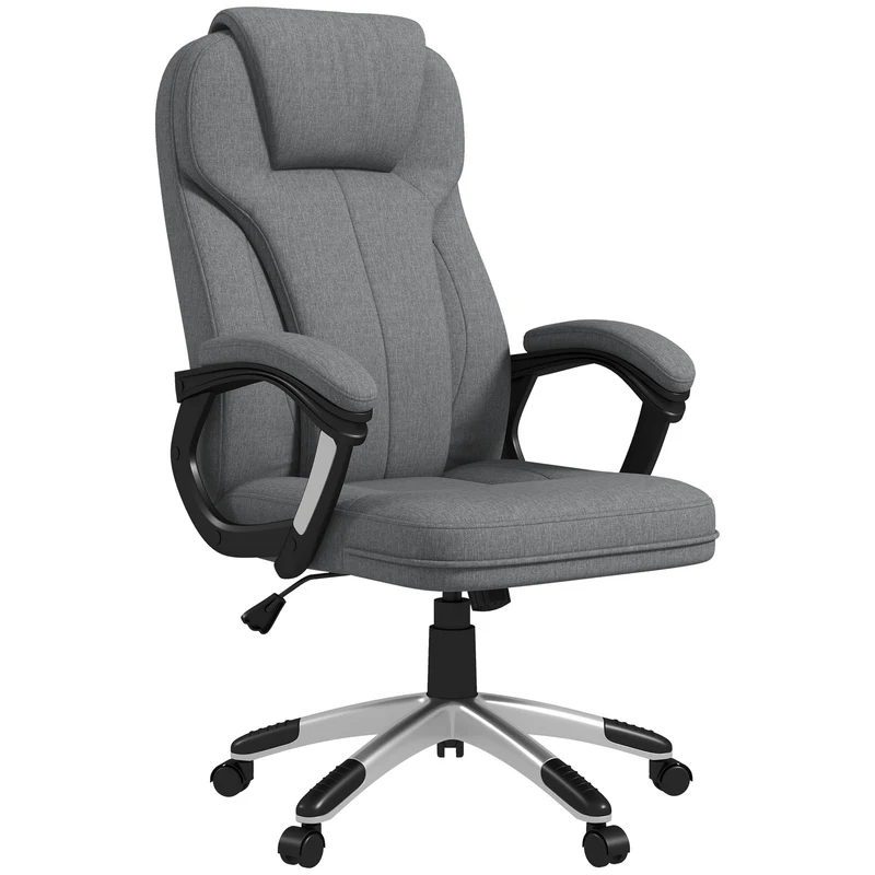 Ergonomická kancelářská židle – nastavitelná výška, šedé plátno, opěrka hlavy