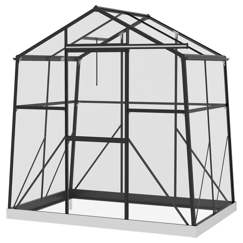Hliníkový skleník s okny a posuvnými dveřmi, 2,51 m²