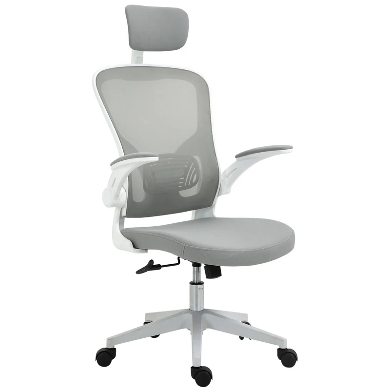 Ergonomická kancelářská židle s vysokým opěradlem a bederní opěrkou, šedá