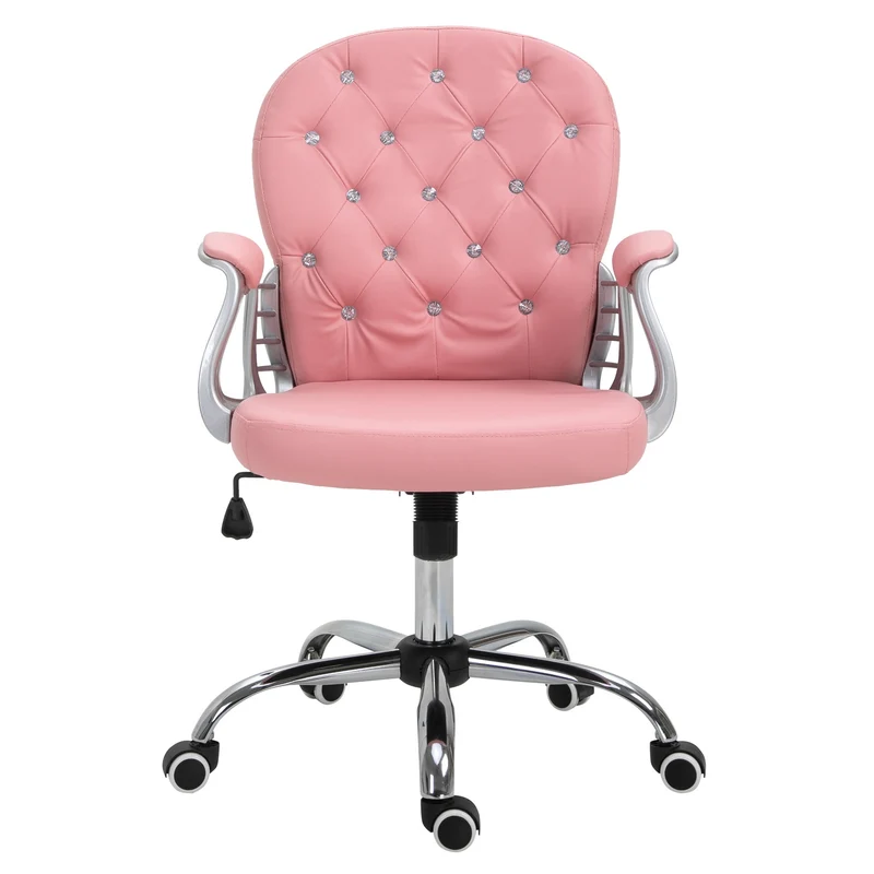 Ergonomická kancelářská židle, růžová z PU, polstrované opěradlo, nastavitelná