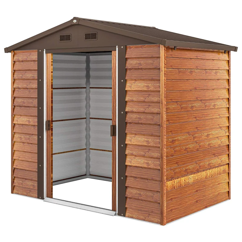 Kovový nářaďový domek se sedlovou střechou, vzhled dřeva, 3 m²