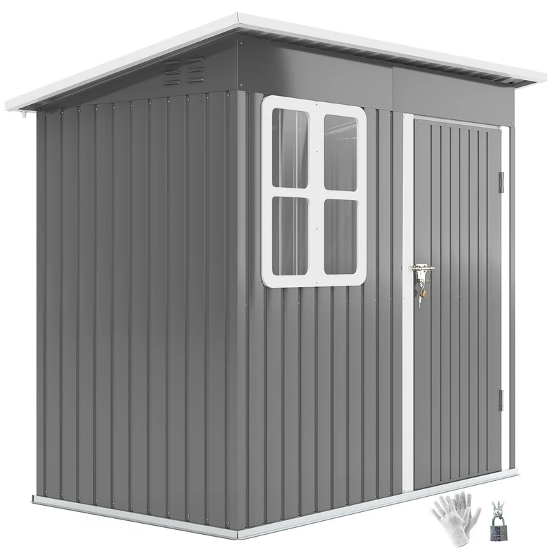 Ocelový zahradní domek na nářadí se střechou, uzamykatelné dveře, 2,55 m²