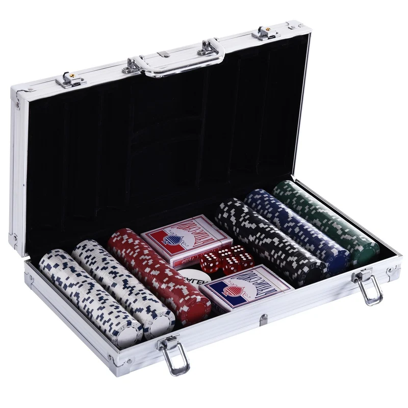 Pokerová sada – 300 žetonů, 2 balíčky karet, 5 kostek, hliníkový kufřík