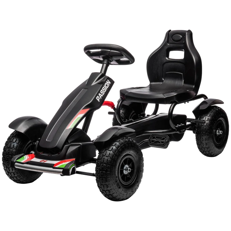 Šlapací motokára Go-Kart pro děti s ruční brzdou, nastavitelné sedadlo, černá