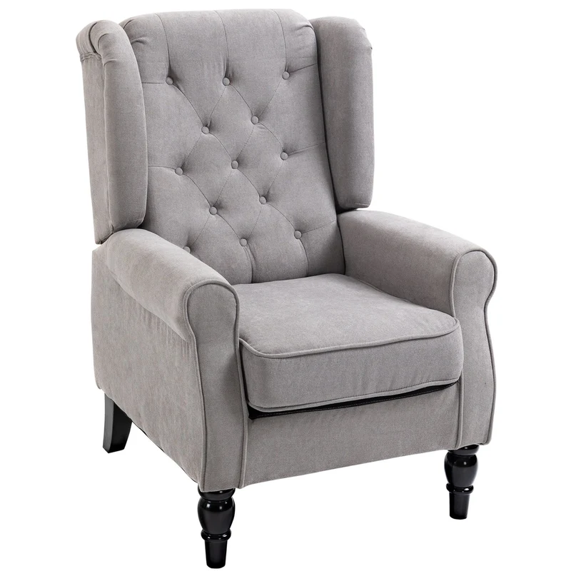 Šedé křeslo Wingback s dekorativním prošíváním, polyester, 74x86x102cm