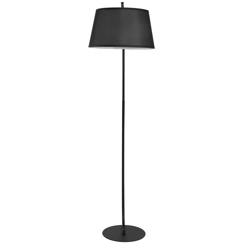 Moderní kovová stojací lampa s černým lněným stínidlem