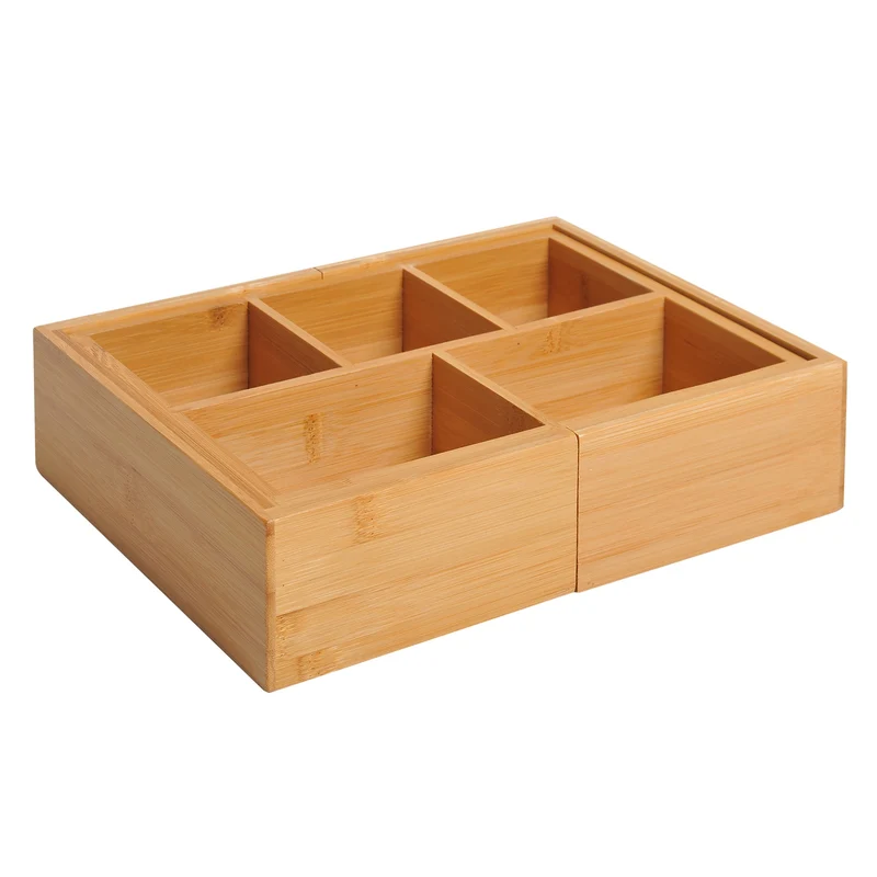 Bambusový úložný box s výsuvnou zásuvkou, přírodní