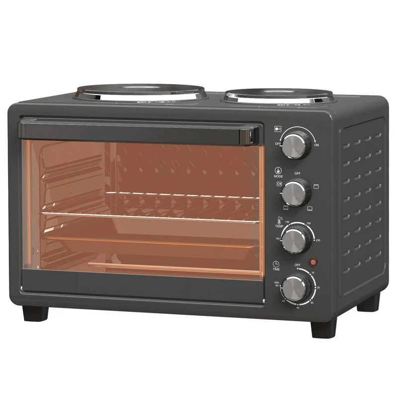 Mini trouba 28 l, 2600 W, 60minutový časovač, dvě topné desky