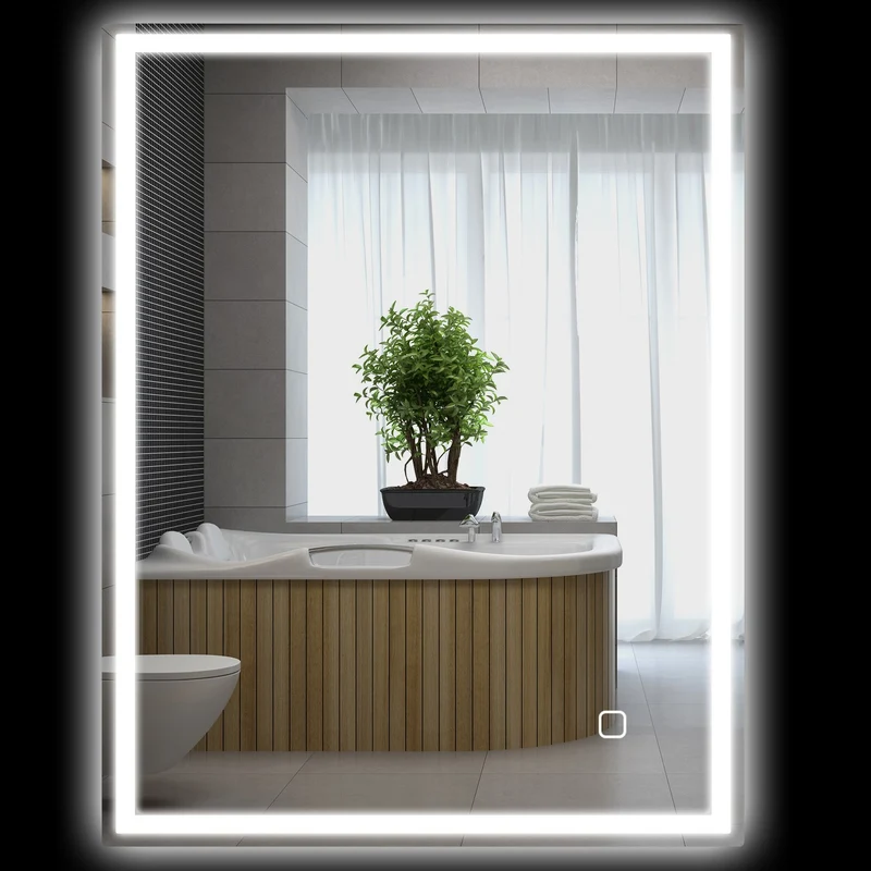 LED koupelnové zrcadlo, 90x70 cm, proti zamlžování, dotykový spínač