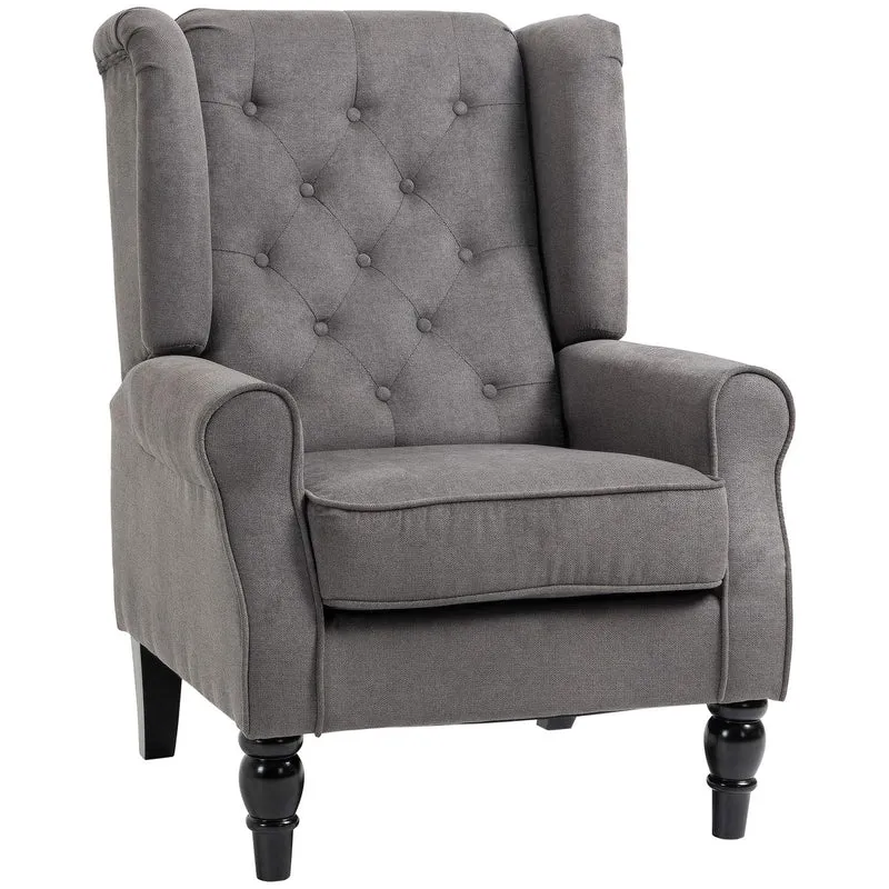 Relax­ační křeslo Wingback, tmavě šedý polyester, dřevěné nohy