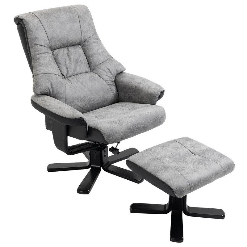Otočné relaxační křeslo s podnožkou, šedé mikrovlákno
