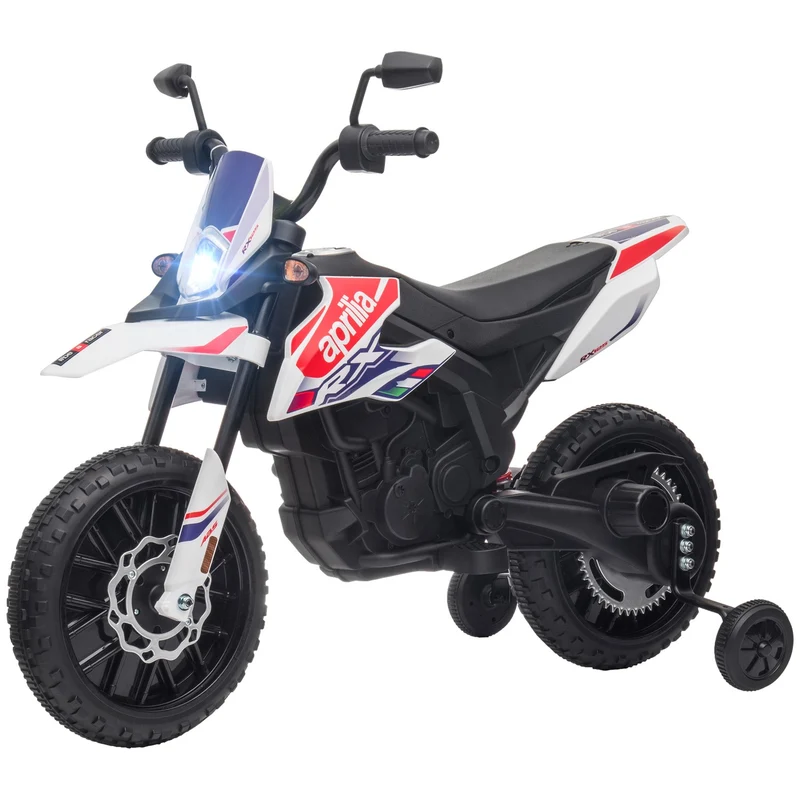 Dětská elektrická motorka 12 V s hudbou, 6 km/h, bílá
