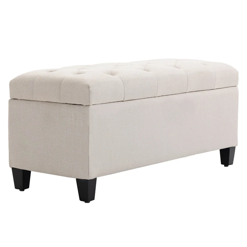Úložná lavice, krémové čalounění, polyester podobný lnu, 100 cm
