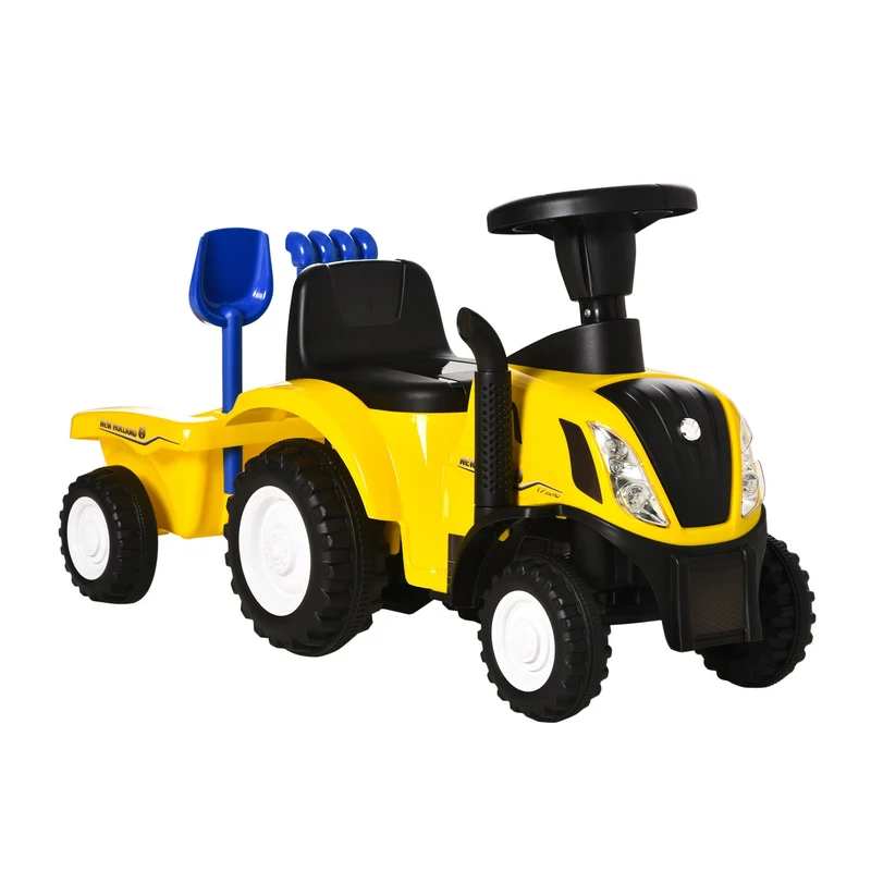 Žlutý šlapací traktor s přívěsem a klaksonem pro děti