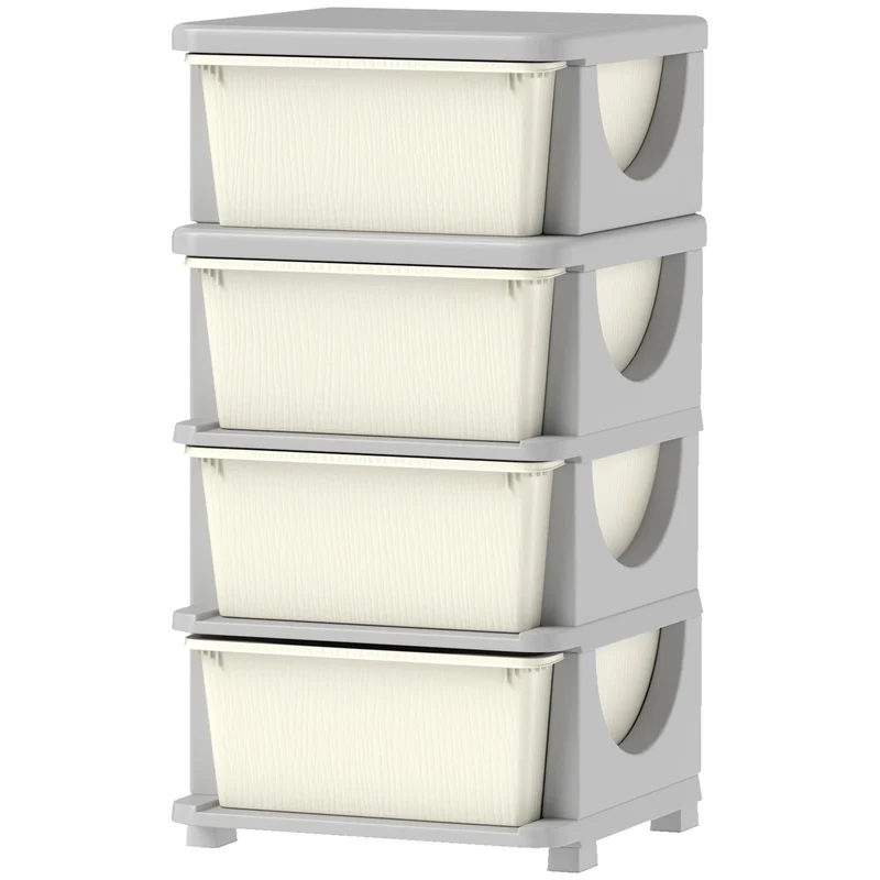 Úložný prostor na hračky, 4 úrovně, krémově bílé boxy