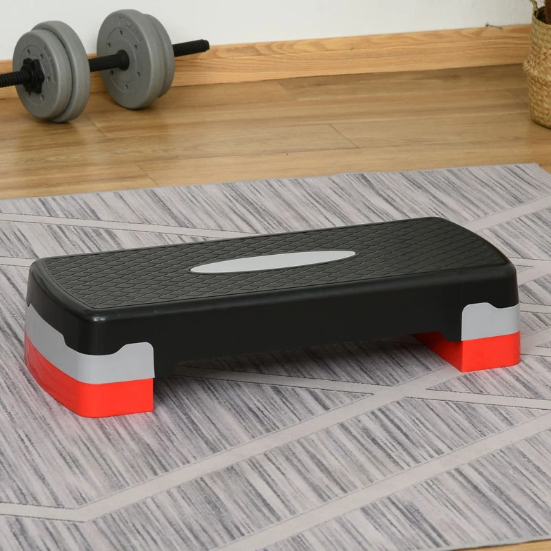 Nastavitelný aerobní stepper – 2 úrovně, 10/20 cm, černý/šedý/červený