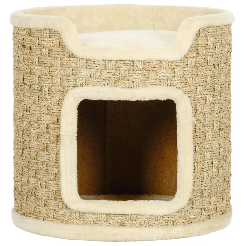 Kočičí škrabadlo – sisalový válec 37 cm, dvouúrovňové, khaki