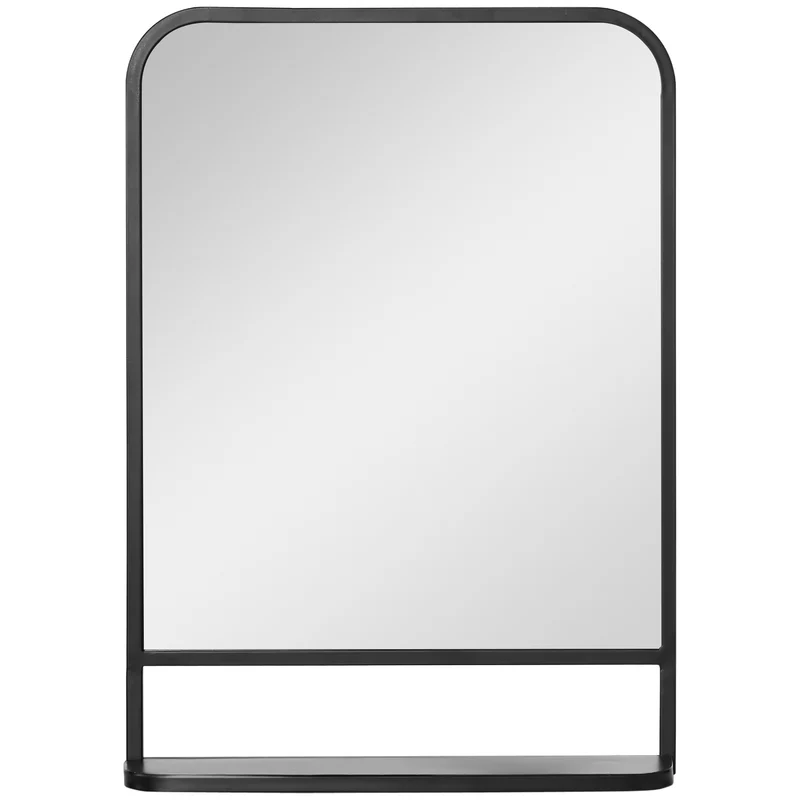 Nástěnné zrcadlo s policí – 70x50cm, obdélníkové, černé