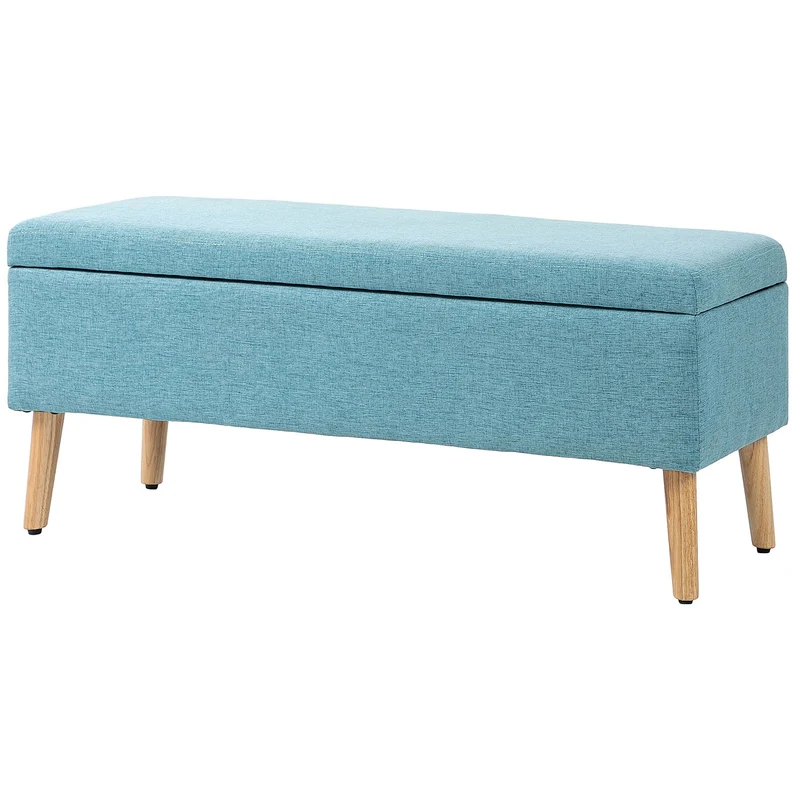 Modrá čalouněná lavice s úložným prostorem – 110 x 39 x 45 cm