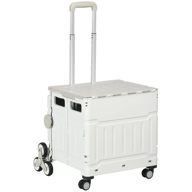 Skládací nákupní vozík, teleskopická rukojeť, zvládá schody, nosnost 80 kg, bílý