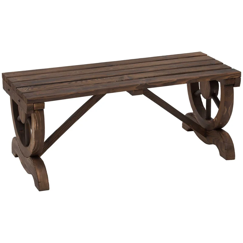 Dřevěná zahradní lavice, odolný vůči povětrnostním vlivům, rustikální design, 98 x 50 x 39,5 cm