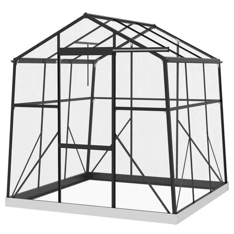 Hliníkový skleník s posuvnými dveřmi, 3,68 m², černý