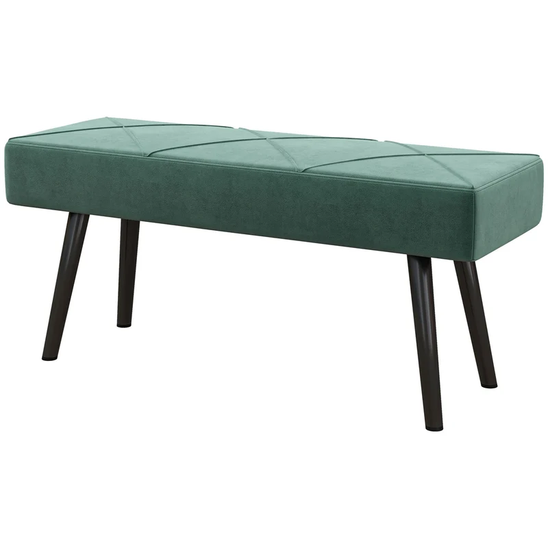 Sametová lavice s křížovým vzorem, 100x36x45 cm, zelená