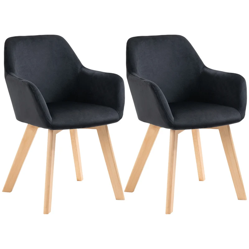 Ergonomické černé kuchyňské židle, sada 2 kusů, dřevo a polyester