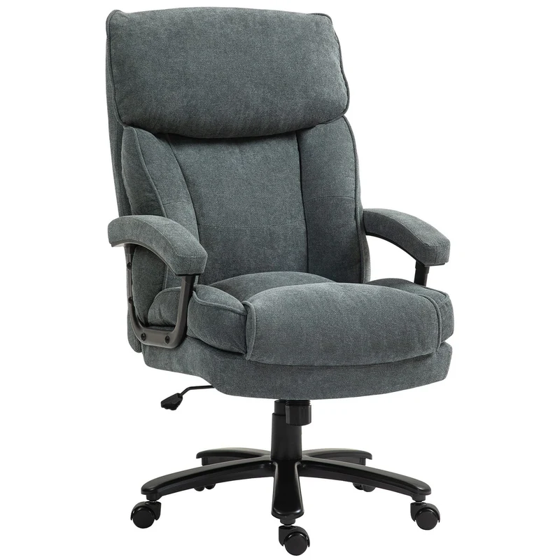 Ergonomická šedá kancelářská židle s lněným vzhledem, výškově nastavitelná