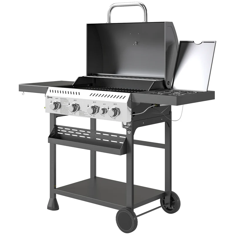 Plynový gril z nerezové oceli, 12KW, 4+1 hořáků, s teploměrem