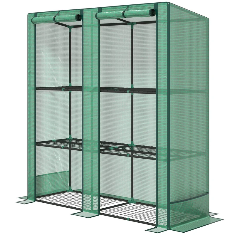 Ocelový skleník s policemi – 144x48x152 cm