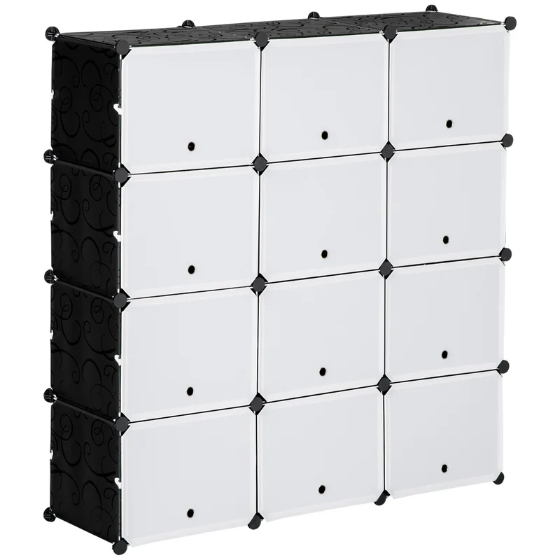 Úložné řešení na boty, 12 krychlí, plastové DIY, černobílé