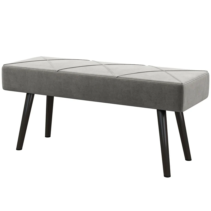 Lavička s čalouněním ze sametu – šedá, 100x36x45 cm, nosnost 120 kg