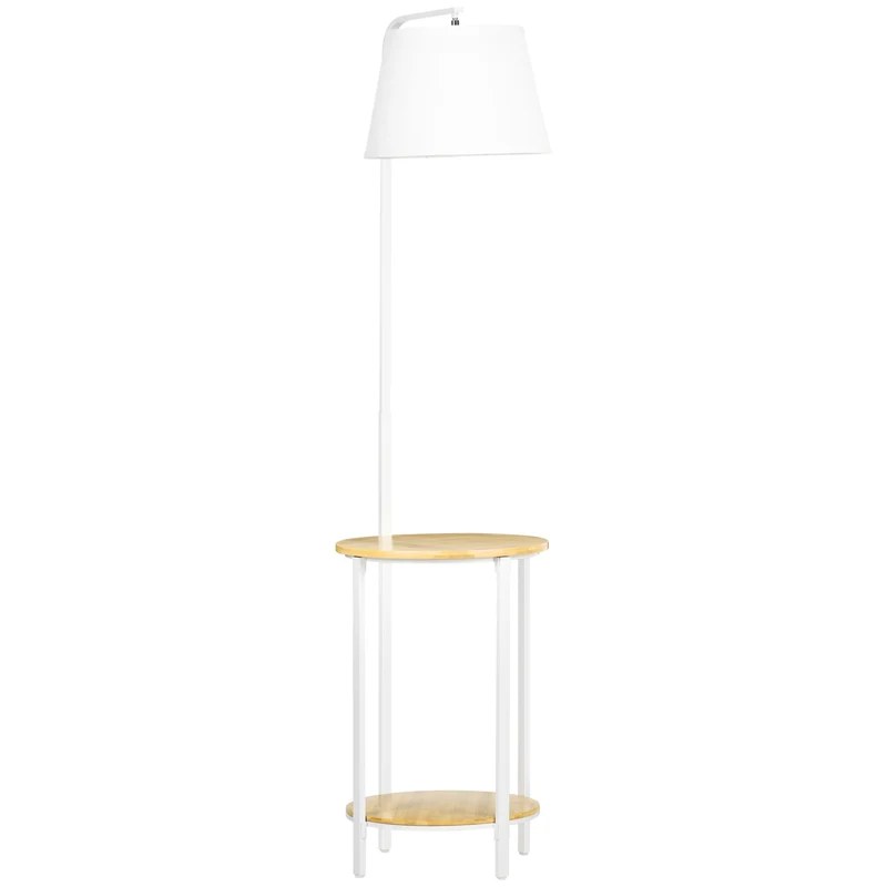 Podlahová lampa z bílého kovu, 40W, lněné stínidlo, výška 162 cm