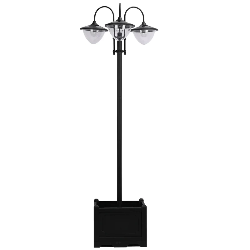 Solární zahradní světlo, lampa se 3 hlavicemi a základnou s květináčem
