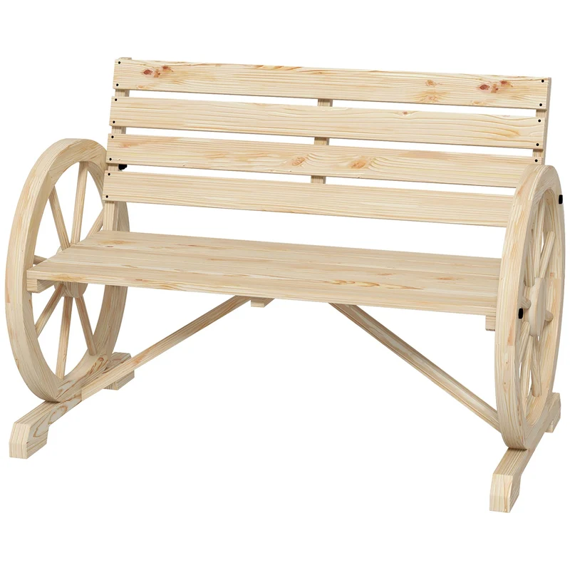 Zahradní lavice pro 2 osoby, design s koly vozíku