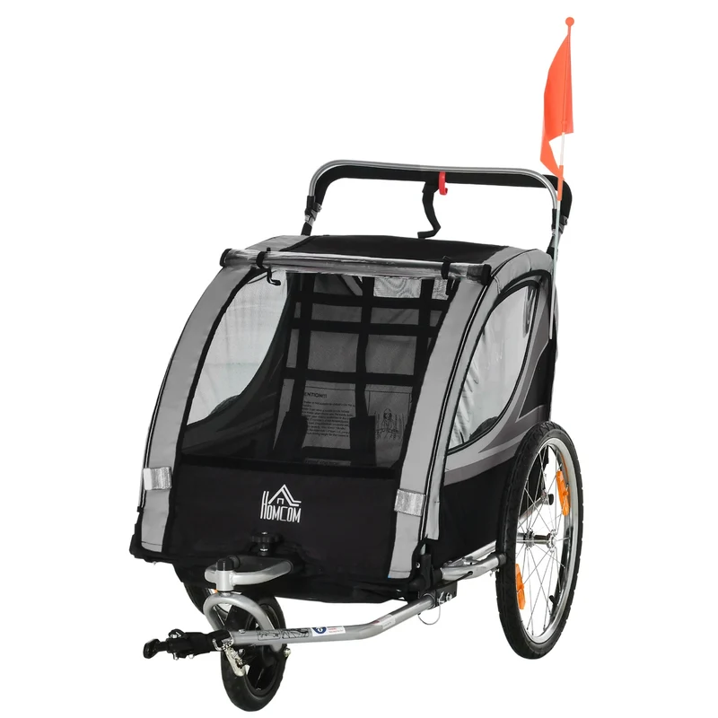 Skládací cyklovozík pro 2 děti od 18 měsíců, šedý