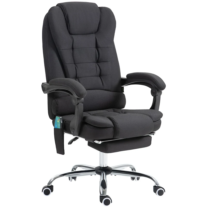 Ergonomická masážní kancelářská židle s polohováním a podnožkou, černá