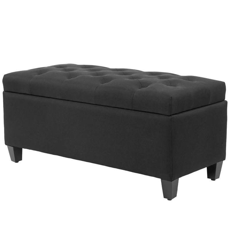 Černá čalouněná úložná lavice – 100x40x44 cm, polyester podobný lnu