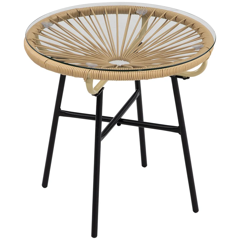 Kulatý bistro stolek na zahradu nebo terasu, černý a béžový, 50 cm