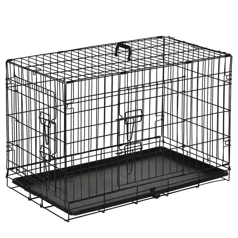 Skládací kovová klec pro psy v černé barvě – 76 x 46 x 52 cm