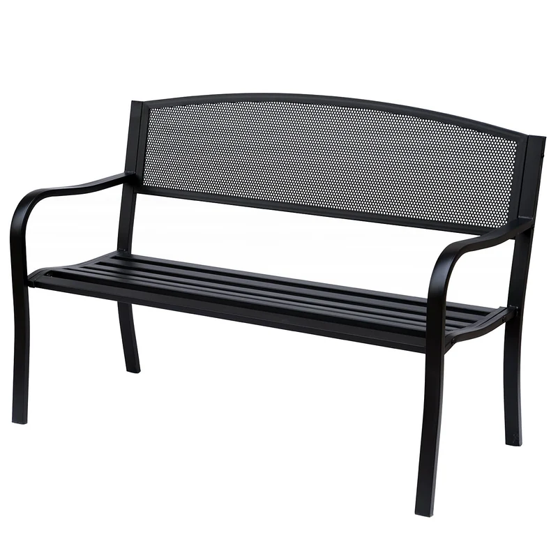 Ocelová zahradní lavice pro 2 osoby – černá, Š127 x H60 x V87Cm