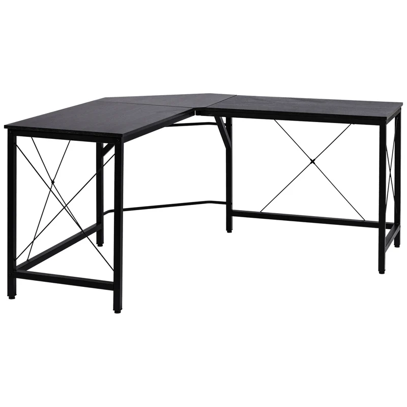 Rohový psací stůl ve tvaru L, černá MDF, 150x150x76 cm