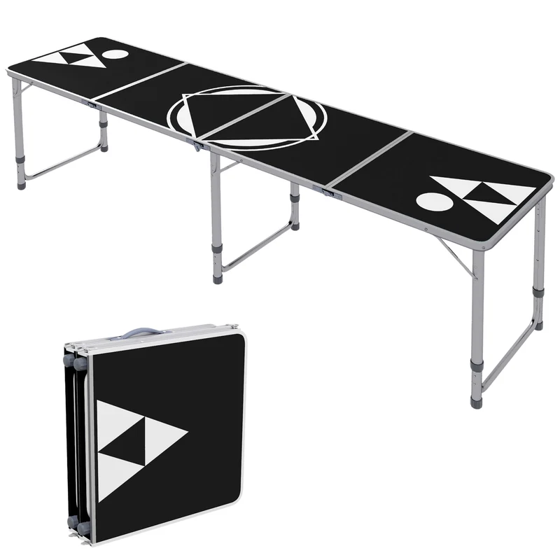 Skládací pivní pongový stůl 240x60 cm – nastavitelný černý hliník