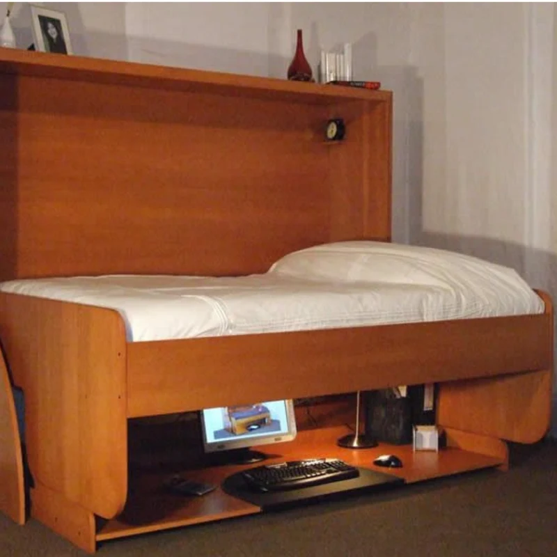 Horizontal Transforming Desk to Full (Double) HiddenBed - Maple with Cherry Finish