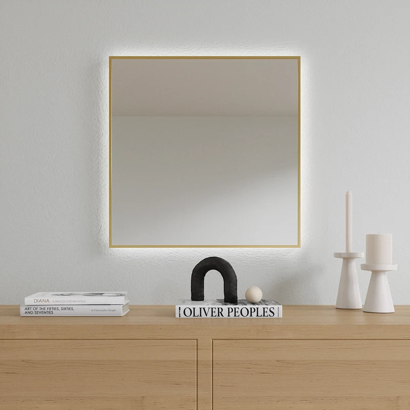 Slimline LED Mirror With Gold Frame (50x50 cm)